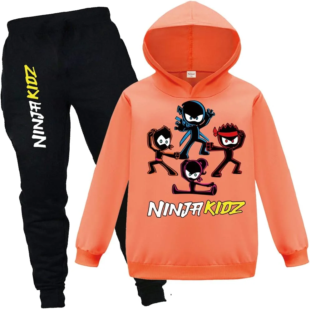 ست لباس ورزشی بچگانه Forlcool Ninja Kidz شامل هودی و شلوار، مناسب پسران و دختران، ست 2 تکه لباس راحتی، ژاکت و شلوار ورزشی
