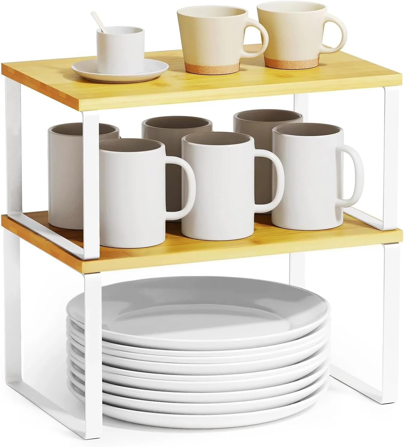 قفسه کابینت قابل انباشت U-HOOME، قفسه سازمان دهنده پیشخوان آشپزخانه، سازمان دهنده انباری آشپزخانه صرفه جویی در فضا، قفسه ادویه، قفسه های رومیزی چوبی برای اتاق مطالعه حمام کافی بار