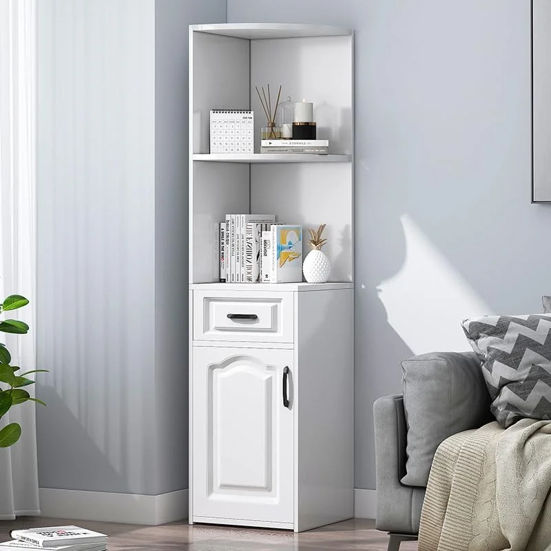 کابینت گوشه ای چوبی HAOWINS-PAN، کابینت انباری ایستاده با کشو و قفسه | قفسه کتاب، مبلمان اداری خانگی