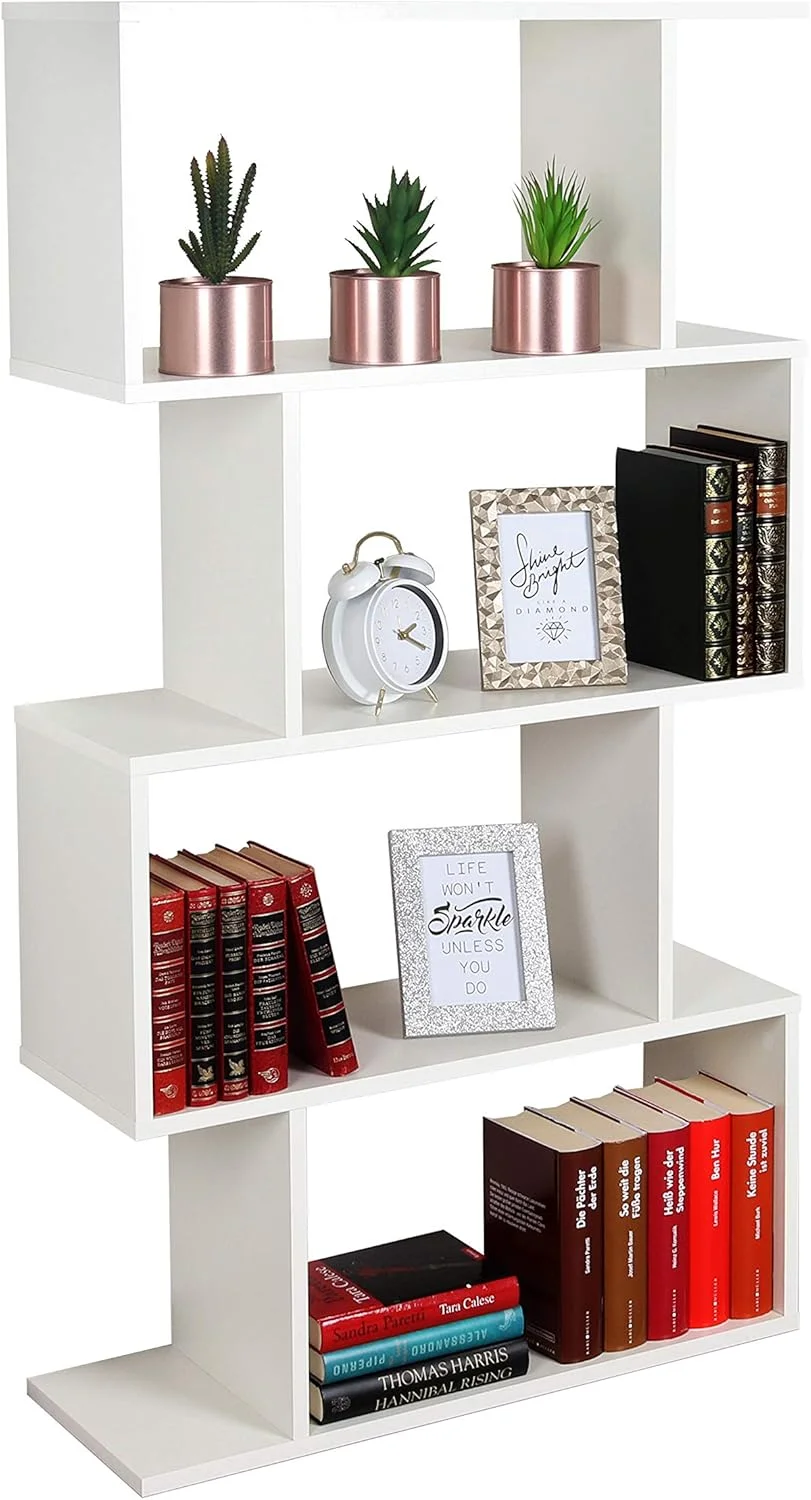 قفسه ایستاده RICOO WM071-WM، ابعاد 129x70x25 سانتی متر، سفید مات، کتابخانه چوبی، قفسه دیواری، باریک برای دفتر کار، قفسه های کوچک