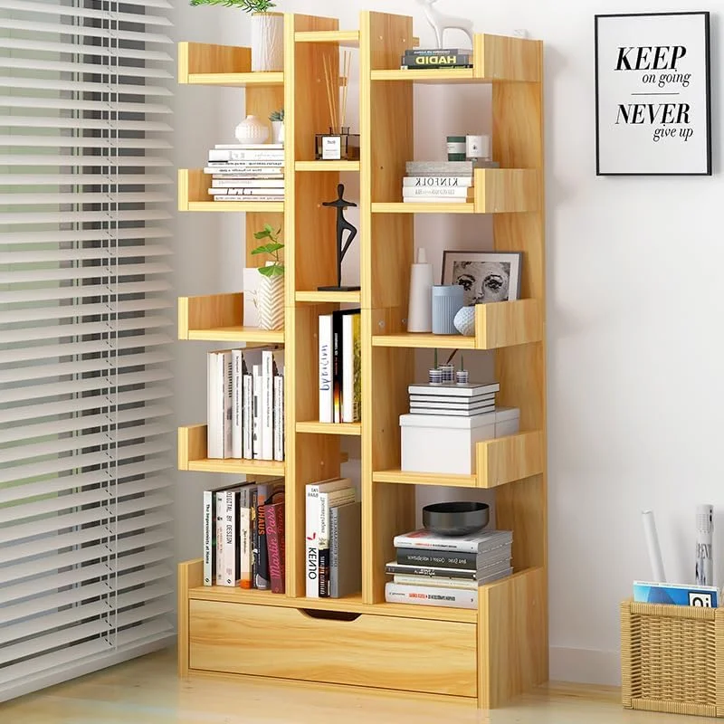 کتابخانه درختی 18 طبقه Fohome، قفسه کتاب گوشه ای 18 طبقه با کشو، قفسه ذخیره سازی چوبی برای CD/فیلم/کتاب، قفسه های سازمان دهنده برای اتاق نشیمن، اتاق خواب، دفتر (گردویی)