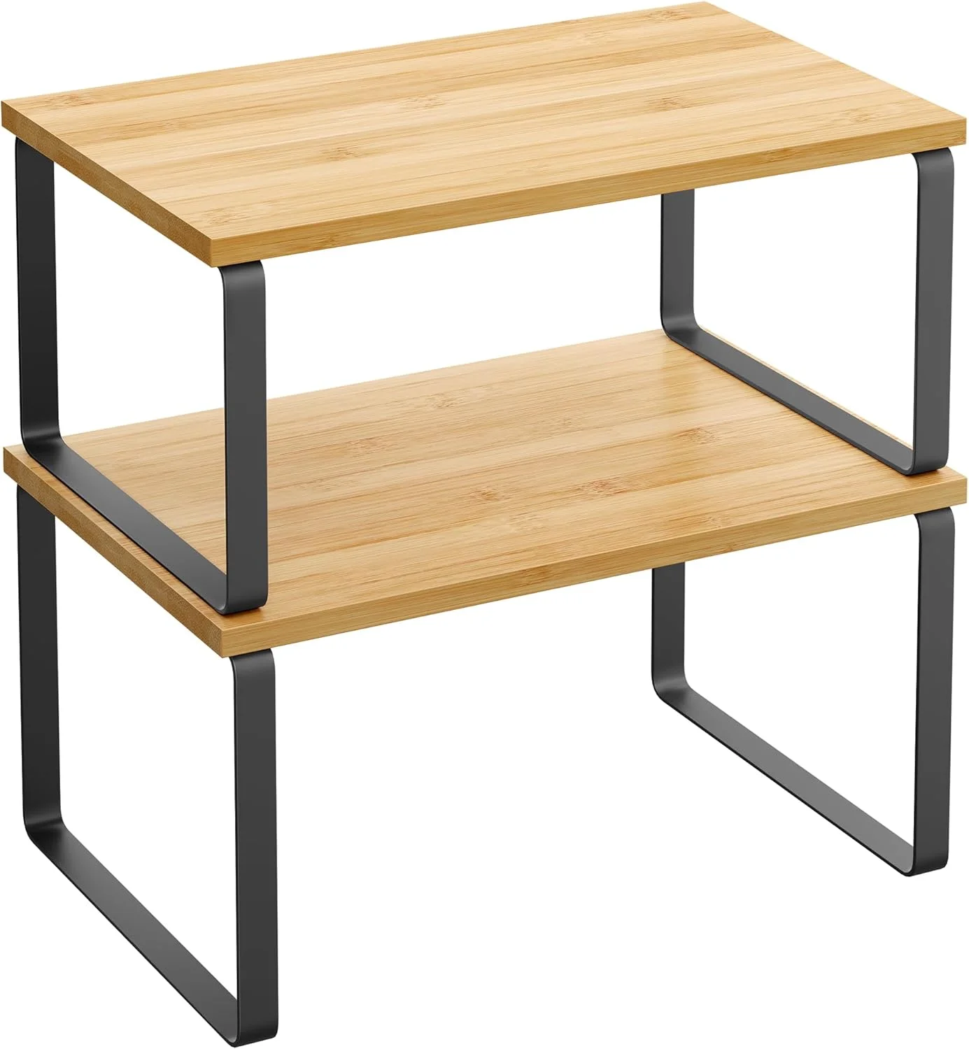 ست 2 عددی قفسه نظم دهنده کابینت SONGMICS، قفسه های رومیزی آشپزخانه، قابل انباشتن، قابل گسترش، فلز و چوب مهندسی شده، مشکی و طبیعی UKCS02NB