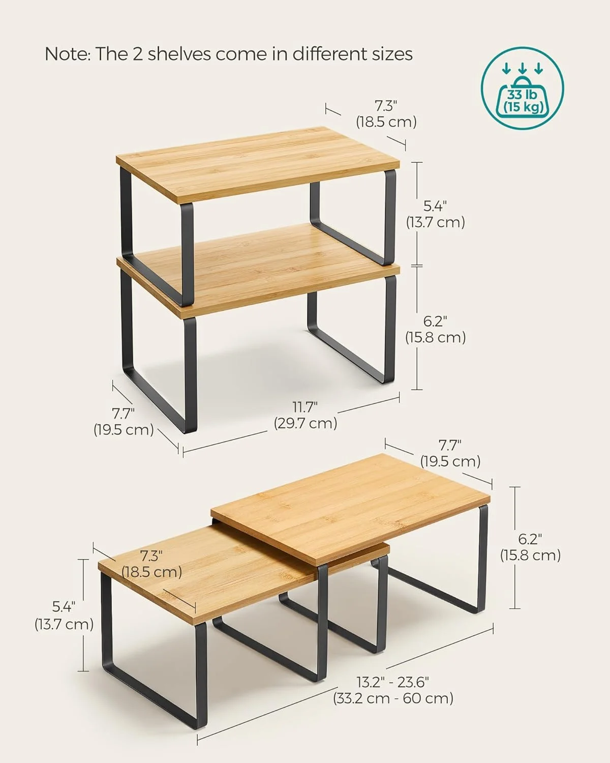 ست 2 عددی قفسه نظم دهنده کابینت SONGMICS، قفسه های رومیزی آشپزخانه، قابل انباشتن، قابل گسترش، فلز و چوب مهندسی شده، مشکی و طبیعی UKCS02NB ست 2 عددی قفسه نظم دهنده کابینت SONGMICS، قفسه های رومیزی آشپزخانه، قابل انباشتن، قابل گسترش، فلز و چوب مهندسی شده، مشکی و طبیعی UKCS02NB