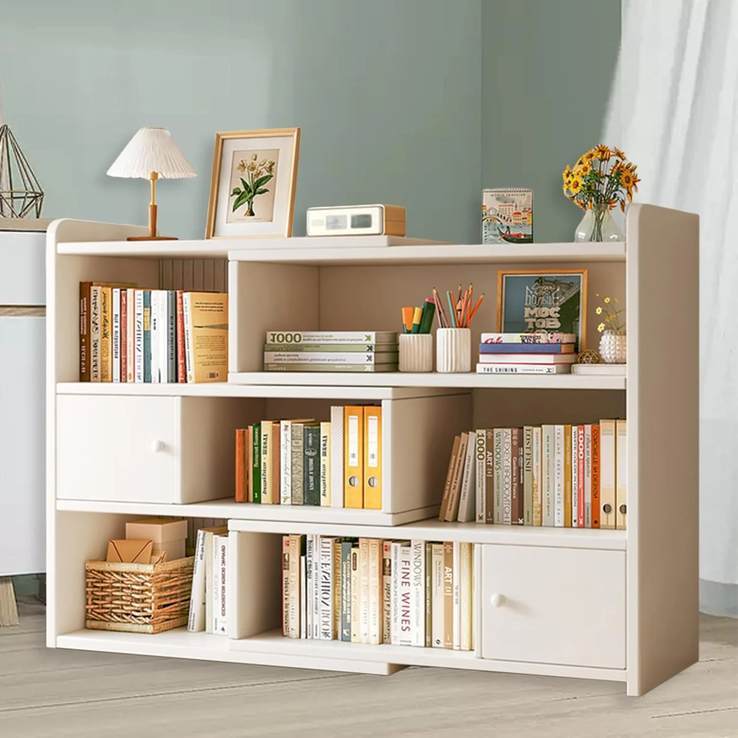 کتابخانه قفسه باز قابل گسترش Fohome - قفسه کابینت چوبی 3 طبقه با طول و زاویه قابل تنظیم، قفسه کتاب 6 مکعبی برای اتاق کودکان، اتاق خواب، اتاق نشیمن، فضای کوچک و گوشه (سفید)