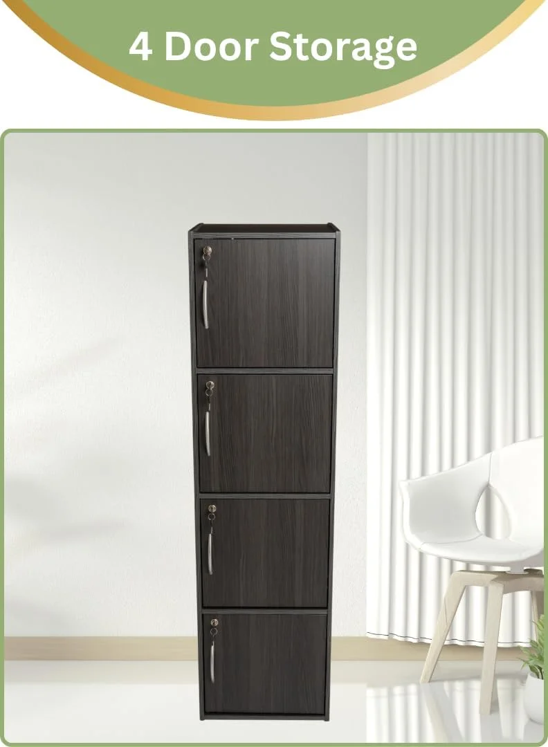 کابینت ذخیره سازی چوبی مدرن 4 طبقه با درب های قفل دار - سازمان دهنده ایستاده 148.5 سانتی متری با 4 قفسه جادار 35 سانتی متری، سطح 40x40 سانتی متر، پانل های ضخیم 15 میلی متری - کمد چند منظوره بادوام کابینت ذخیره سازی چوبی مدرن 4 طبقه با درب های قفل دار - سازمان دهنده ایستاده 148.5 سانتی متری با 4 قفسه جادار 35 سانتی متری، سطح 40x40 سانتی متر، پانل های ضخیم 15 میلی متری - کمد چند منظوره بادوام