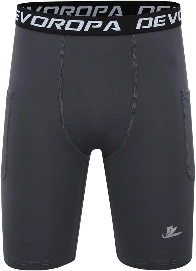 شورت فشاری ورزشی پسرانه Devoropa، لایه پایه عملکردی، لباس زیر تمرینی، جیب کناری، مشکی/خاکستری سایز S (بسته 2 عددی)