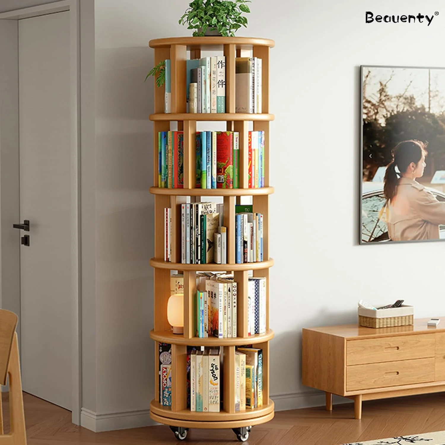قفسه کتاب چوبی 5 طبقه چرخان 360 درجه Beauenty، قفسه کتاب درختی با چرخ های غلتکی، قفسه ذخیره سازی ایستاده، قفسه کتاب برای اتاق خواب، اتاق نشیمن، مطالعه، دفتر (مدل 1) قفسه کتاب چوبی 5 طبقه چرخان 360 درجه Beauenty، قفسه کتاب درختی با چرخ های غلتکی، قفسه ذخیره سازی ایستاده، قفسه کتاب برای اتاق خواب، اتاق نشیمن، مطالعه، دفتر (مدل 1)
