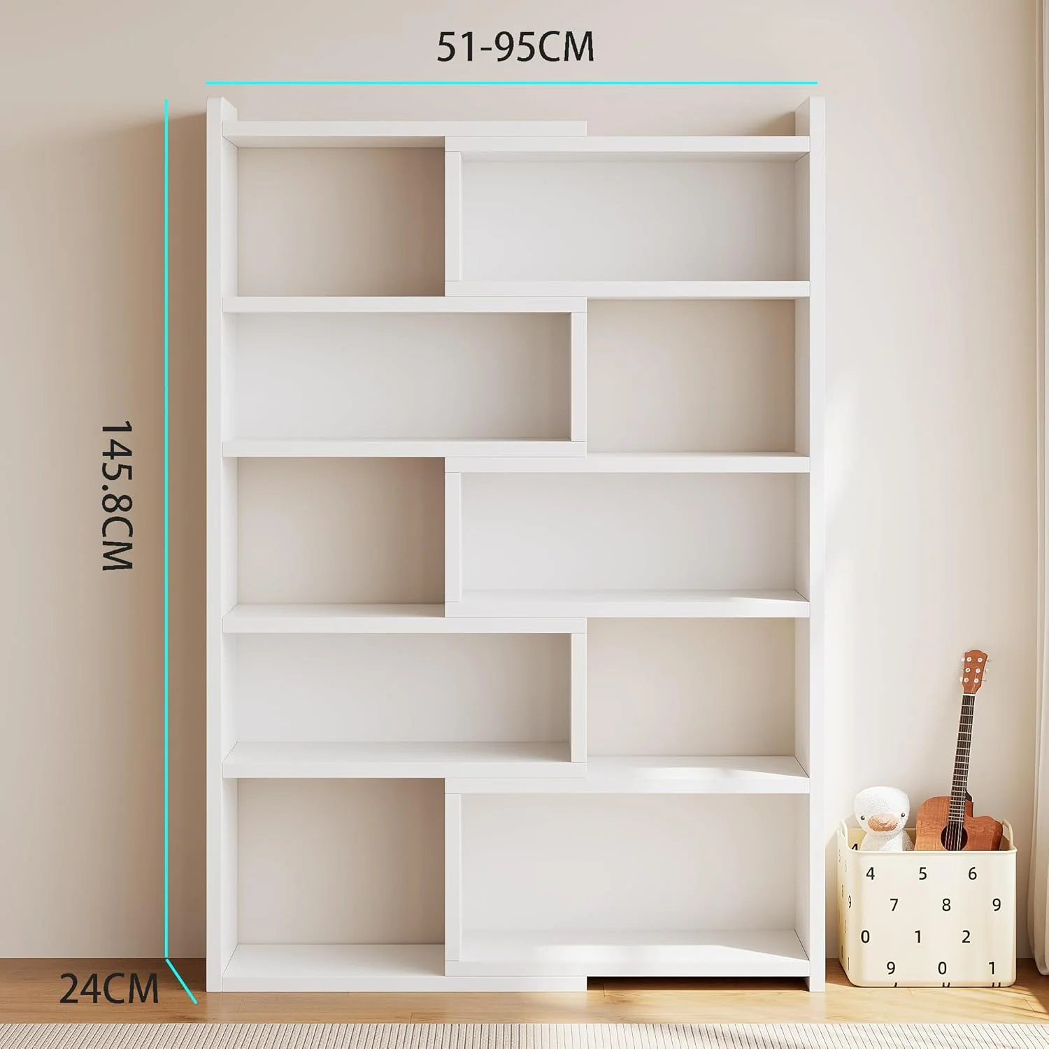 کتابخانه قفسه باز قابل گسترش - قفسه نمایشگر چوبی 5 طبقه با طول و زاویه قابل تنظیم، کتابخانه 10 مکعبی برای اتاق کودک، اتاق خواب، اتاق نشیمن، فضای کوچک و گوشه، سفید (SGG025B-5) کتابخانه قفسه باز قابل گسترش - قفسه نمایشگر چوبی 5 طبقه با طول و زاویه قابل تنظیم، کتابخانه 10 مکعبی برای اتاق کودک، اتاق خواب، اتاق نشیمن، فضای کوچک و گوشه، سفید (SGG025B-5)