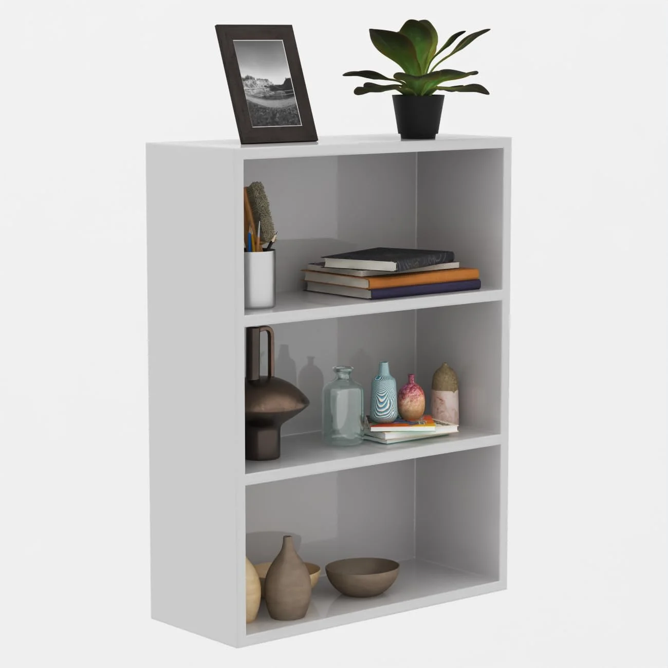قفسه کتاب و ارگانایزر چوبی RIGID | واحد نمایشگر 3 طبقه مستقل برای کتاب، ذخیره سازی و دکور | قفسه باز برای اتاق نشیمن، اتاق خواب، آشپزخانه، دفتر کار | مونتاژ آسان (24D x 60W x 80H CM)