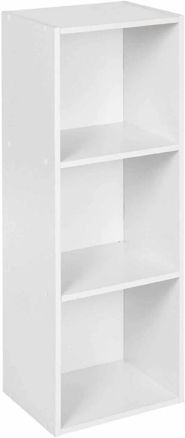 قفسه کتاب چوبی چند طبقه URBNLIVING، قفسه نمایشگر، واحد قفسه ذخیره سازی (سفید، 3 طبقه)