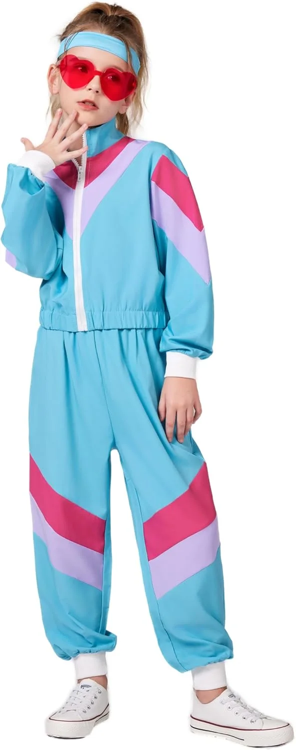 ست گرمکن ورزشی بچه گانه Cuteshower دهه 80 برای پسران و دختران، لباس هیپ هاپ، لباس ورزشی یکسره قدیمی برای لباس رقص هالووین