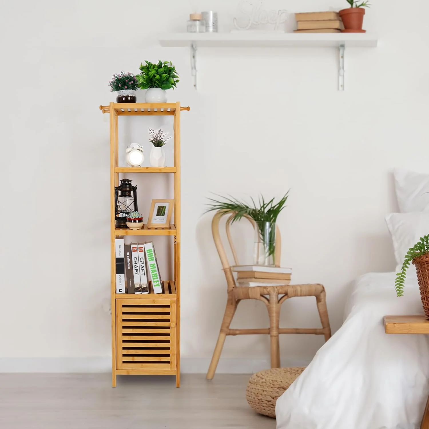 کابینت ایستاده بامبو مدل Medla برای حمام: قفسه 4 طبقه چند منظوره، کابینت حمام، قفسه طبیعی، قفسه گوشه ای برج ایستاده برای آشپزخانه، اتاق نشیمن، اتاق خواب کابینت ایستاده بامبو مدل Medla برای حمام: قفسه 4 طبقه چند منظوره، کابینت حمام، قفسه طبیعی، قفسه گوشه ای برج ایستاده برای آشپزخانه، اتاق نشیمن، اتاق خواب