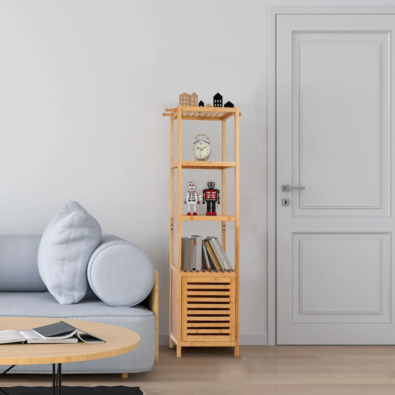 کابینت ایستاده بامبو مدل Medla برای حمام: قفسه 4 طبقه چند منظوره، کابینت حمام، قفسه طبیعی، قفسه گوشه ای برج ایستاده برای آشپزخانه، اتاق نشیمن، اتاق خواب کابینت ایستاده بامبو مدل Medla برای حمام: قفسه 4 طبقه چند منظوره، کابینت حمام، قفسه طبیعی، قفسه گوشه ای برج ایستاده برای آشپزخانه، اتاق نشیمن، اتاق خواب