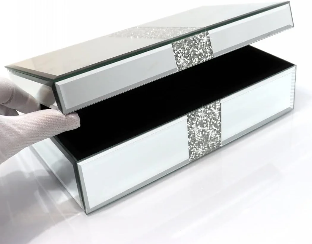 جعبه جواهرات آینه ای الماس خرد شده نقره ای لوکس QMDECOR، جعبه سازمان دهنده جواهرات زنانه برای هدیه جعبه جواهرات آینه ای الماس خرد شده نقره ای لوکس QMDECOR، جعبه سازمان دهنده جواهرات زنانه برای هدیه