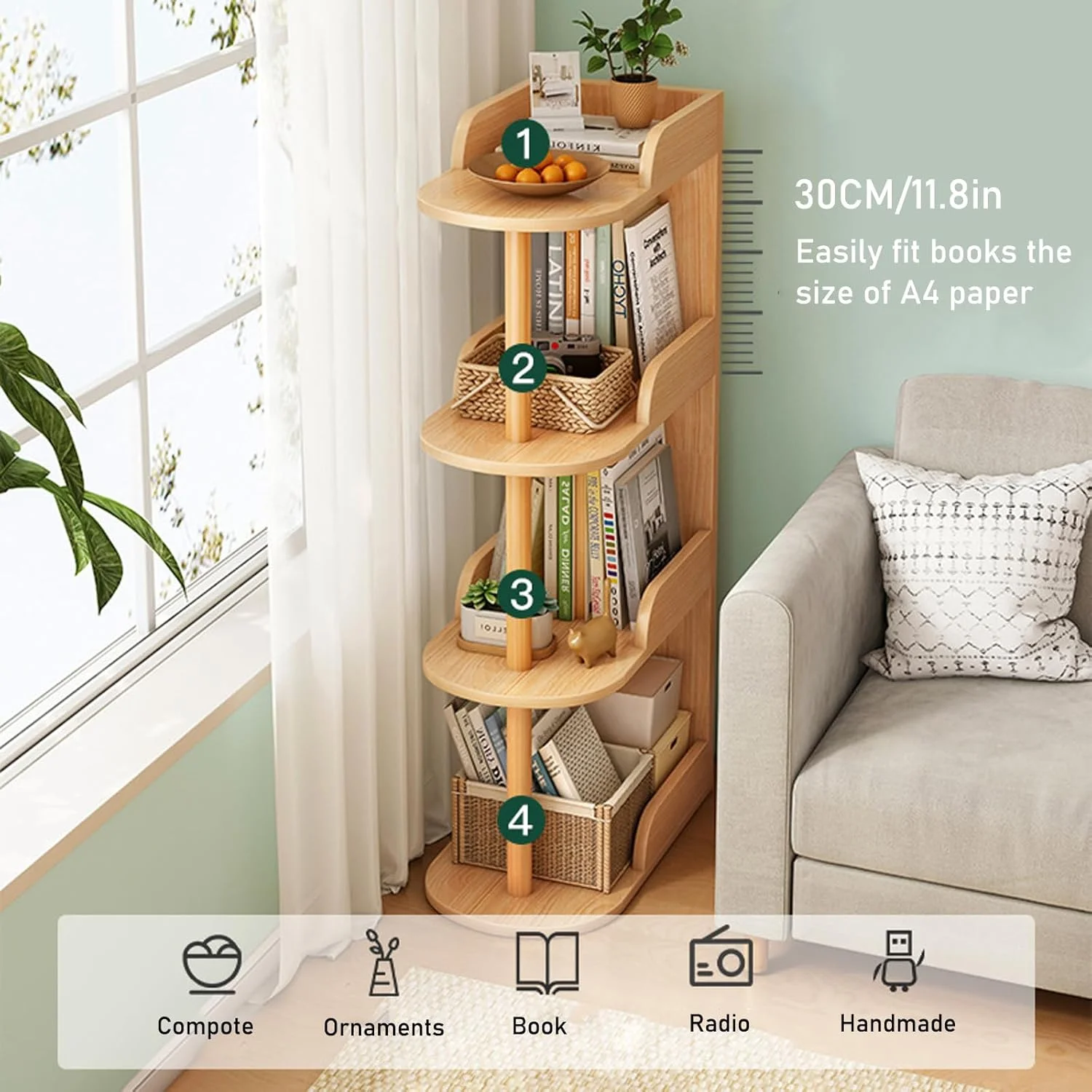 قفسه کتاب 4 طبقه ROUNY، قفسه کتاب چوبی ایستاده، قفسه باریک سازمان دهنده کتاب، قفسه گوشه دیواری سازمان دهنده ذخیره سازی کتاب برای ذخیره سازی باز، نمایش و سازماندهی کتاب در اتاق نشیمن (طرح چوب) قفسه کتاب 4 طبقه ROUNY، قفسه کتاب چوبی ایستاده، قفسه باریک سازمان دهنده کتاب، قفسه گوشه دیواری سازمان دهنده ذخیره سازی کتاب برای ذخیره سازی باز، نمایش و سازماندهی کتاب در اتاق نشیمن (طرح چوب)