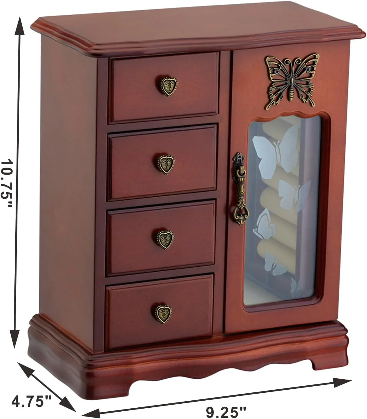 جعبه جواهرات چوبی جامد RR ROUND RICH DESIGN، جعبه آرایش و سازمان دهنده، نگهداری حلقه زنانه با 4 کشو، دارای چرخ فلک گردنبند و آینه داخلی، قهوه ای جعبه جواهرات چوبی جامد RR ROUND RICH DESIGN، جعبه آرایش و سازمان دهنده، نگهداری حلقه زنانه با 4 کشو، دارای چرخ فلک گردنبند و آینه داخلی، قهوه ای