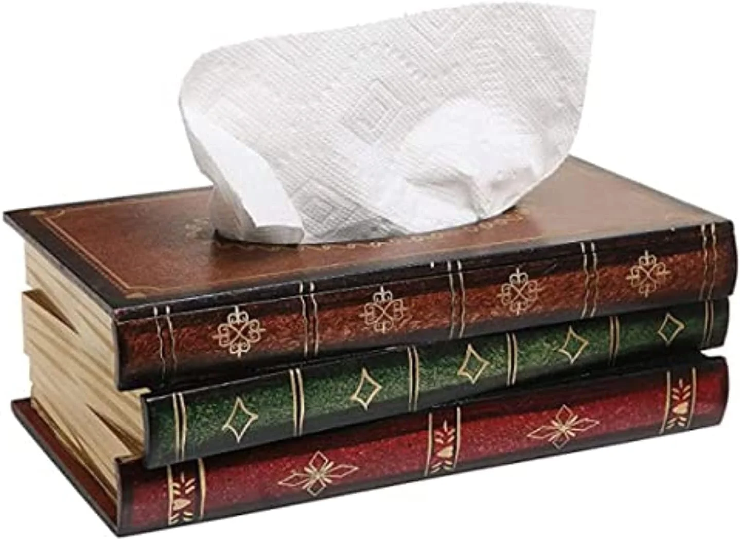 جعبه دستمال کاغذی چوبی طرح کتاب عتیقه برای حمام / جا دستمال کاغذی فانتزی