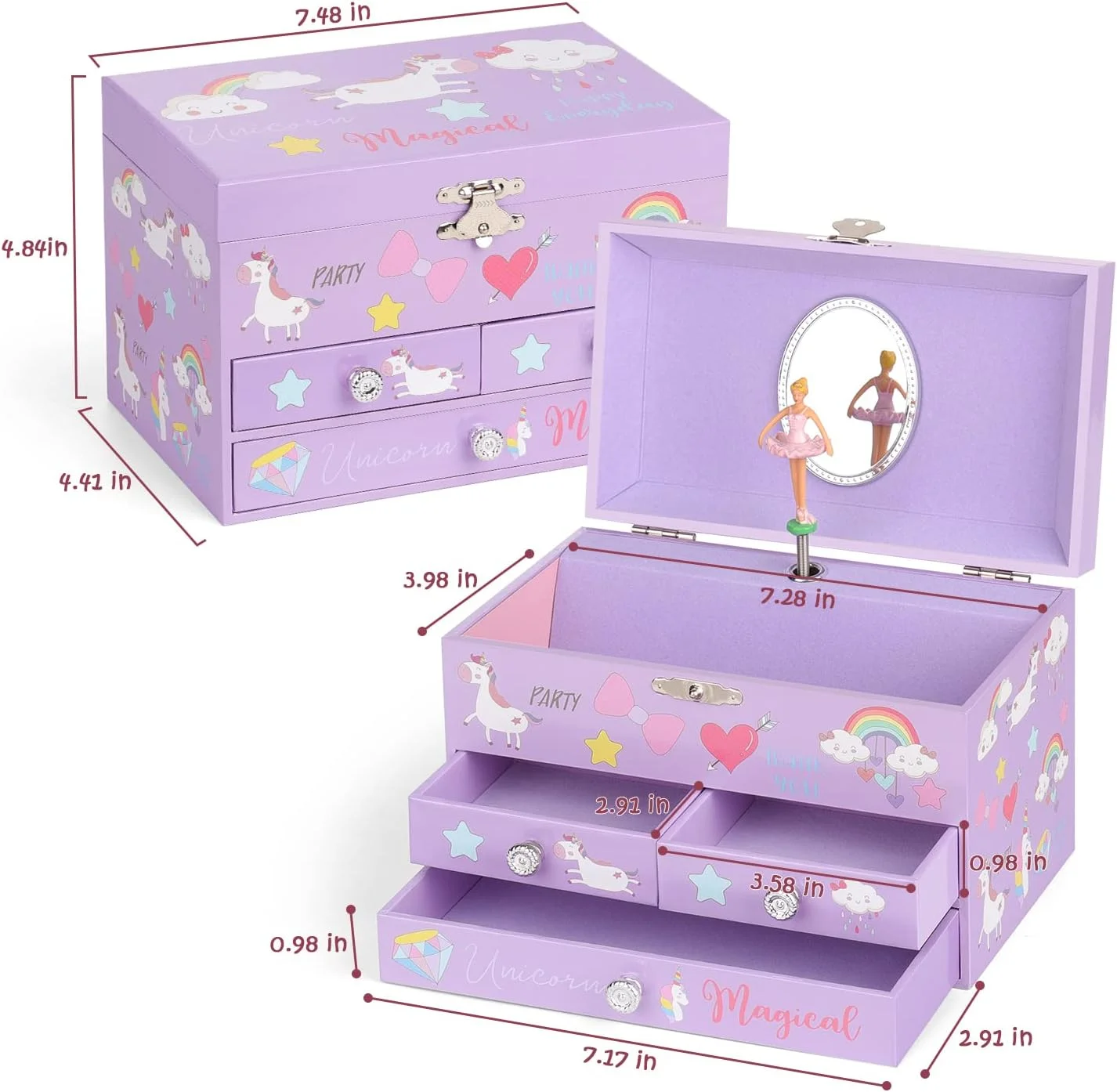 جعبه جواهرات موزیکال efubaby برای دختران، سازمان دهنده جواهرات 3 لایه با کشو، طراحی تک شاخ بالرین چرخان، شامل مجموعه جواهرات تک شاخ، هدایای تولد و کریسمس برای دختران، بنفش جعبه جواهرات موزیکال efubaby برای دختران، سازمان دهنده جواهرات 3 لایه با کشو، طراحی تک شاخ بالرین چرخان، شامل مجموعه جواهرات تک شاخ، هدایای تولد و کریسمس برای دختران، بنفش
