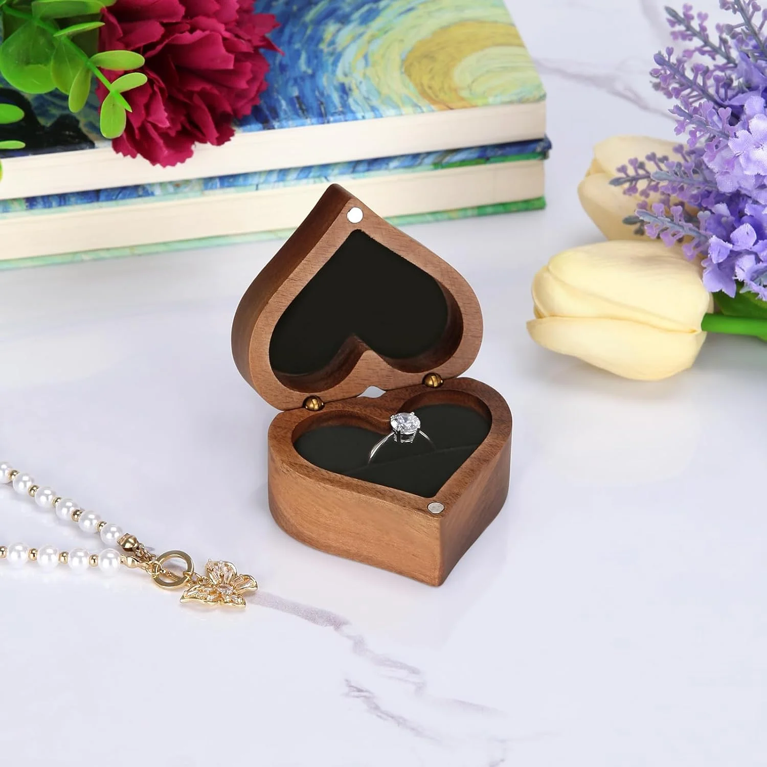 جعبه هدیه حلقه چوبی طرح قلب، جعبه جواهرات چوبی وینتیج شخصی سازی شده برای پیشنهاد ازدواج، نامزدی، مراسم عروسی، سالگرد (مشکی - 1 اسلات) جعبه هدیه حلقه چوبی طرح قلب، جعبه جواهرات چوبی وینتیج شخصی سازی شده برای پیشنهاد ازدواج، نامزدی، مراسم عروسی، سالگرد (مشکی - 1 اسلات)