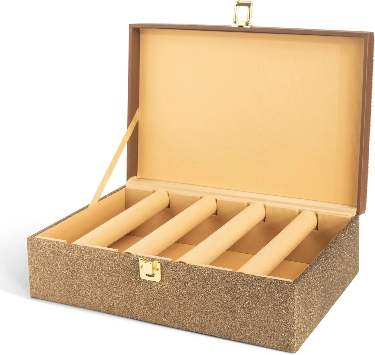 جعبه النگو Birch & Co. - جعبه النگو زنانه - جعبه چودی عروس - جعبه نگهداری النگو برای عروس، بادوام و شیک، بزرگ، طلایی، چوب مهندسی شده