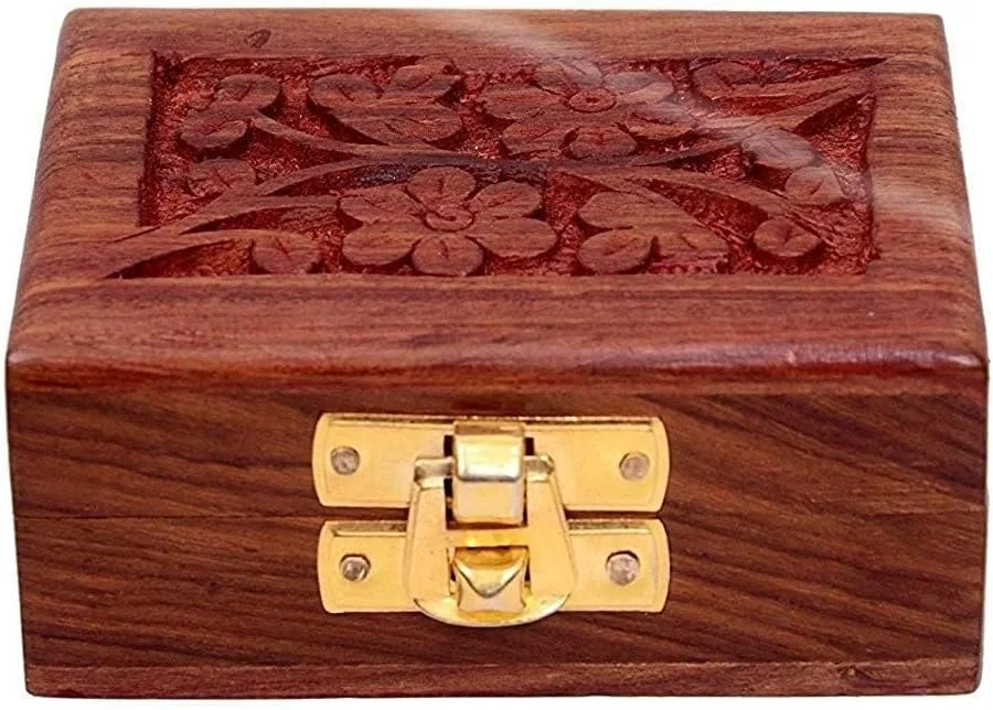 جعبه جواهرات Acewood چوبی دست ساز زنانه، جعبه سازمان دهنده جواهرات چوبی، هدیه حکاکی شده با دست (9x4x6.5 سانتی متر).