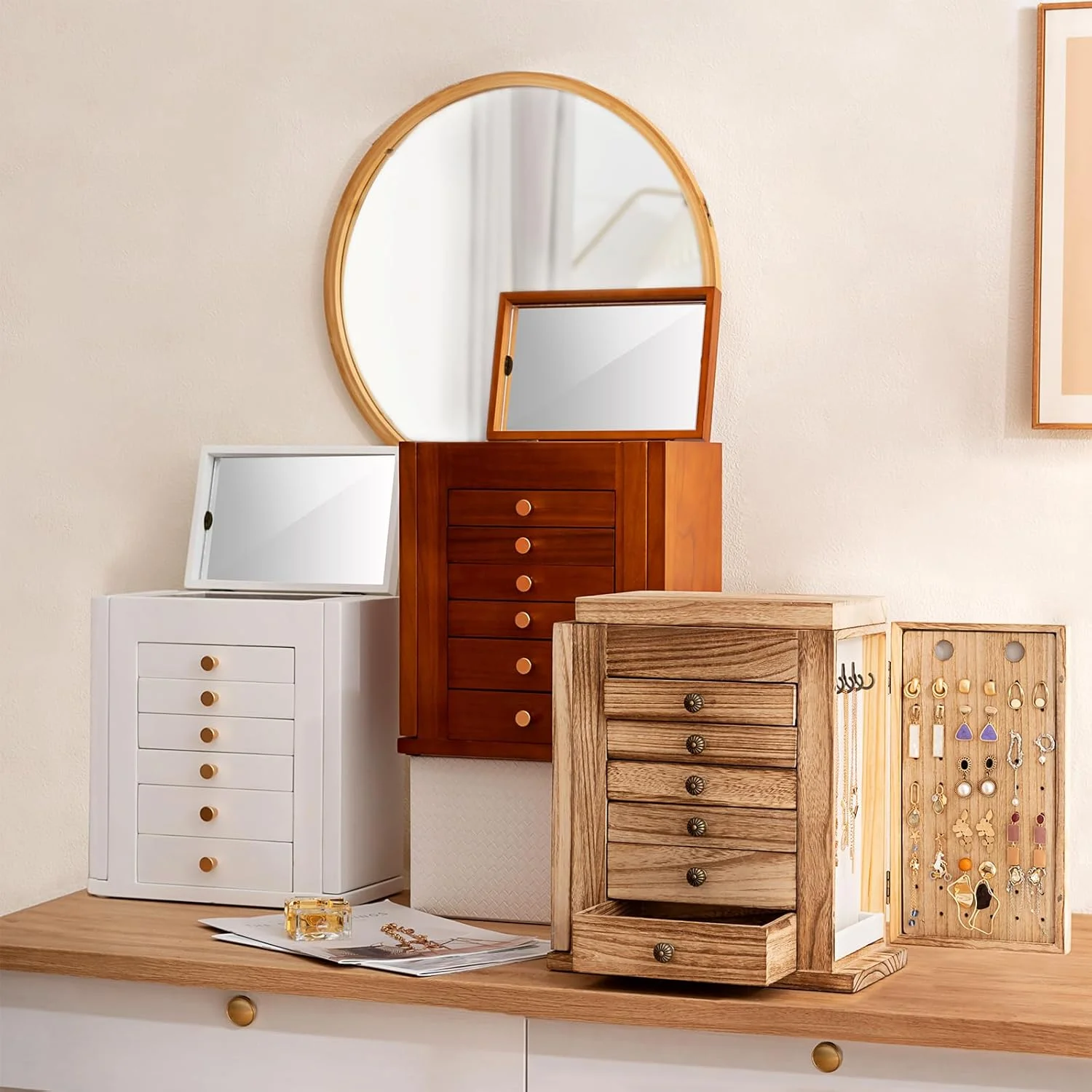 جعبه جواهرات بزرگ ProCase، جعبه جواهرات چوبی 7 لایه برای زنان، جعبه سازمان دهنده نگهدارنده جواهرات با آینه برای گوشواره، دستبند، گردنبند، ساعت، انگشتر برای میز آرایش - طبیعی جعبه جواهرات بزرگ ProCase، جعبه جواهرات چوبی 7 لایه برای زنان، جعبه سازمان دهنده نگهدارنده جواهرات با آینه برای گوشواره، دستبند، گردنبند، ساعت، انگشتر برای میز آرایش - طبیعی