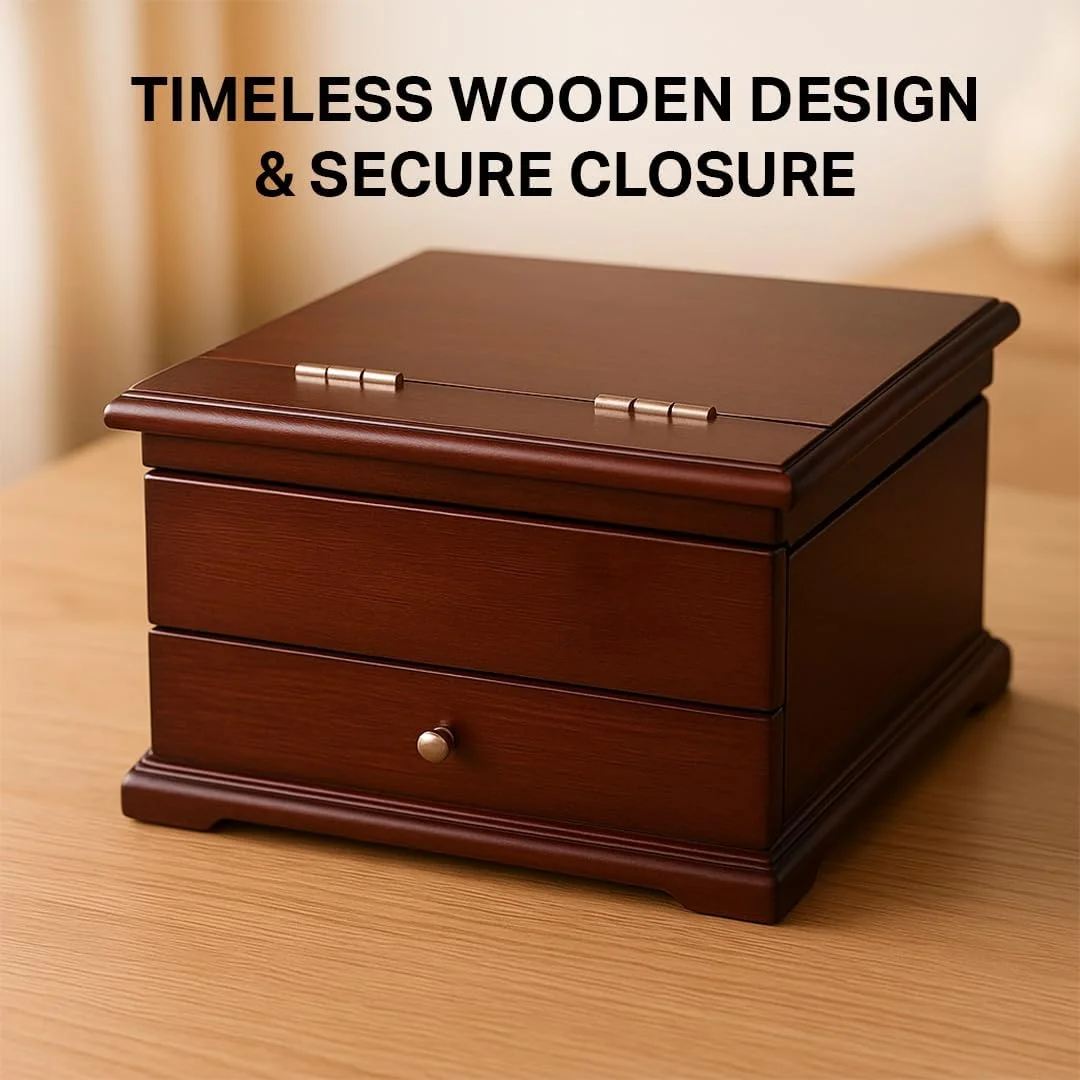 جعبه جواهرات چوبی قهوه ای چند منظوره Multi Home Furniture با آینه، کشو و 5 محفظه - جعبه جواهرات با روکش فوم برای سازماندهی گوشواره، جعبه انگشتر، دستبند و گردنبند برای زنان و دختران جعبه جواهرات چوبی قهوه ای چند منظوره Multi Home Furniture با آینه، کشو و 5 محفظه - جعبه جواهرات با روکش فوم برای سازماندهی گوشواره، جعبه انگشتر، دستبند و گردنبند برای زنان و دختران