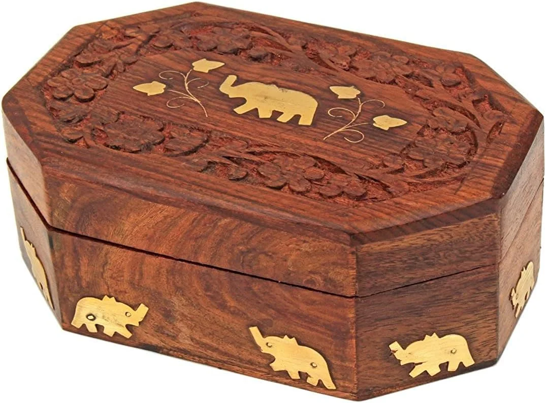 جعبه جواهرات چوبی Acewood، سازمان دهنده جواهرات چوبی، جعبه چوبی دست ساز (17x13x6 سانتی متر).