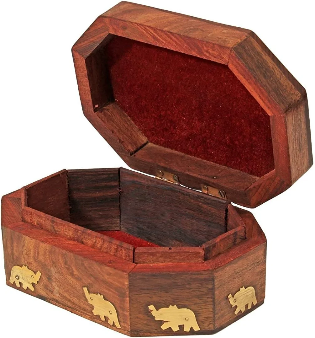 جعبه جواهرات چوبی Acewood، سازمان دهنده جواهرات چوبی، جعبه چوبی دست ساز (17x13x6 سانتی متر).