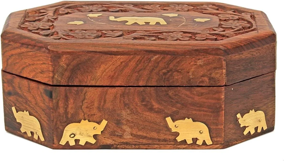 جعبه جواهرات چوبی Acewood، سازمان دهنده جواهرات چوبی، جعبه چوبی دست ساز (17x13x6 سانتی متر).