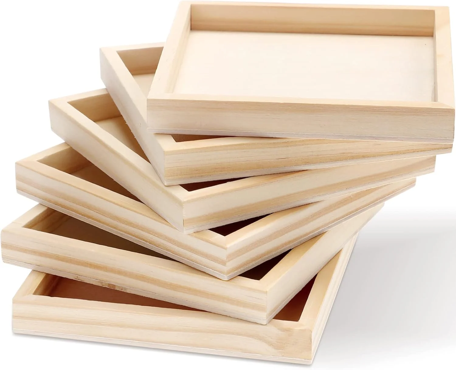 بسپورتبل 12x12 سانتی‌متر سینی چوبی، بسته 6 عددی جعبه پذیرایی مربع - سینی سرو چوبی کوچک ناتمام برای مواد مونته سوری، صنایع دستی برای رنگ آمیزی
