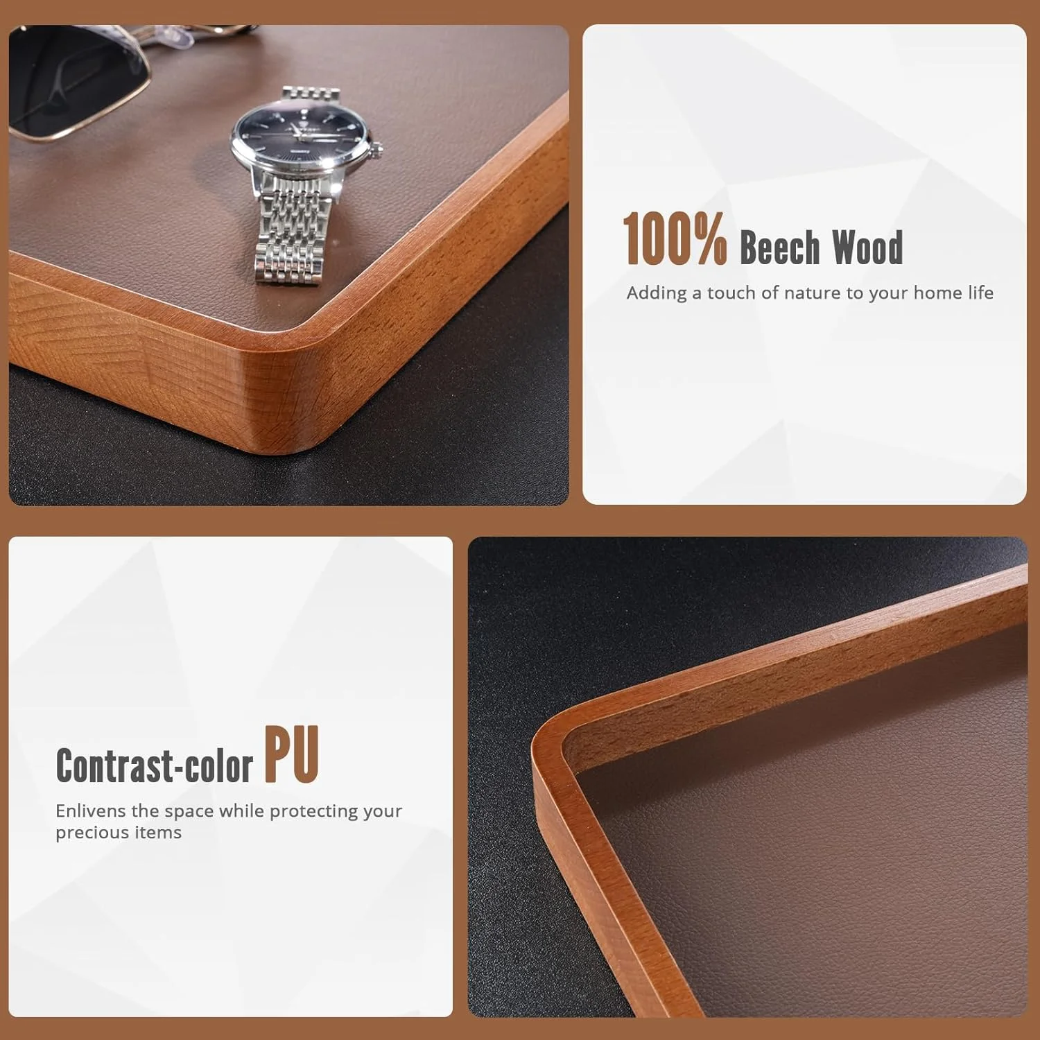 سینی چوبی ProCase برای آقایان، سازمان دهنده EDC چوبی، کنار تختی، نگهدارنده ورودی کنار تخت، برای کیف پول، کلید، ساعت، تلفن، پول خرد، اشیاء کوچک - قهوه ای تیره سینی چوبی ProCase برای آقایان، سازمان دهنده EDC چوبی، کنار تختی، نگهدارنده ورودی کنار تخت، برای کیف پول، کلید، ساعت، تلفن، پول خرد، اشیاء کوچک - قهوه ای تیره