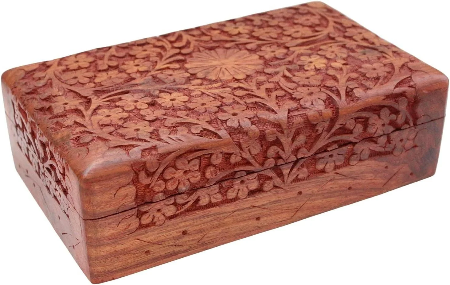 جعبه جواهرات چوبی Acewood برای زنان، جعبه سازمان دهنده جواهرات چوبی دست ساز با حکاکی های پیچیده - (12x22x8 سانتی متر)