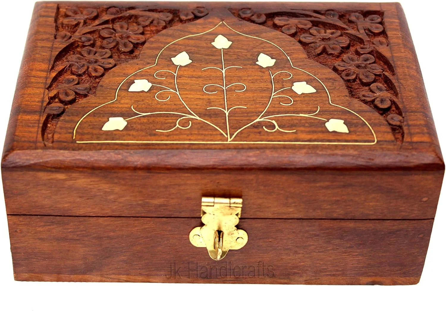 جعبه جواهرات چوبی دست ساز JK handicrafts برای زنان، جعبه سازمان دهنده جواهرات چوبی حکاکی شده با حکاکی های پیچیده، هدیه - 6 اینچ (قهوه ای 02) جعبه جواهرات چوبی دست ساز JK handicrafts برای زنان، جعبه سازمان دهنده جواهرات چوبی حکاکی شده با حکاکی های پیچیده، هدیه - 6 اینچ (قهوه ای 02)