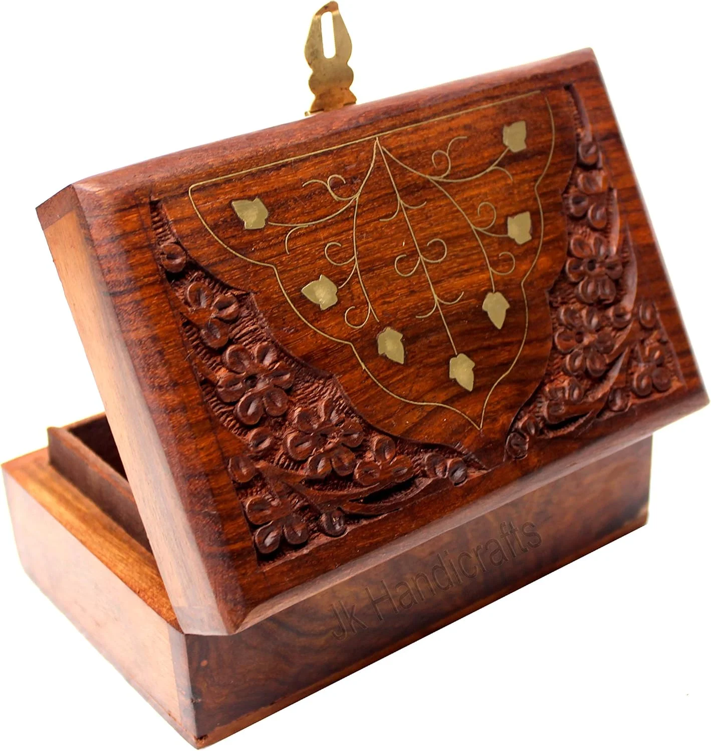 جعبه جواهرات چوبی دست ساز JK handicrafts برای زنان، جعبه سازمان دهنده جواهرات چوبی حکاکی شده با حکاکی های پیچیده، هدیه - 6 اینچ (قهوه ای 02) جعبه جواهرات چوبی دست ساز JK handicrafts برای زنان، جعبه سازمان دهنده جواهرات چوبی حکاکی شده با حکاکی های پیچیده، هدیه - 6 اینچ (قهوه ای 02)