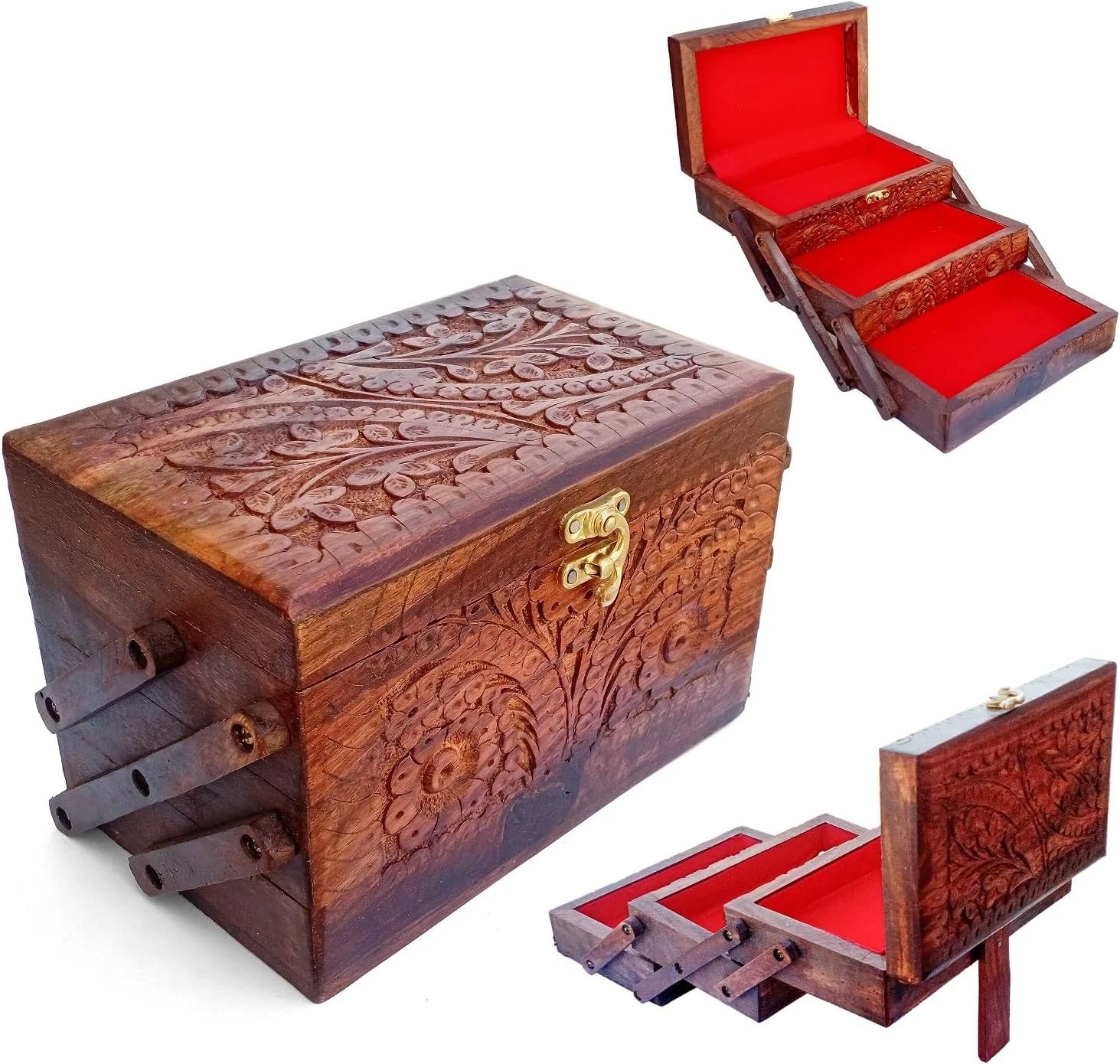 جعبه جواهرات چوبی دست ساز SHOPUKASA - جعبه زیورآلات به سبک سنتی با درب - جعبه هدیه چوبی شیک برای زنان و مردان جعبه جواهرات چوبی دست ساز SHOPUKASA - جعبه زیورآلات به سبک سنتی با درب - جعبه هدیه چوبی شیک برای زنان و مردان