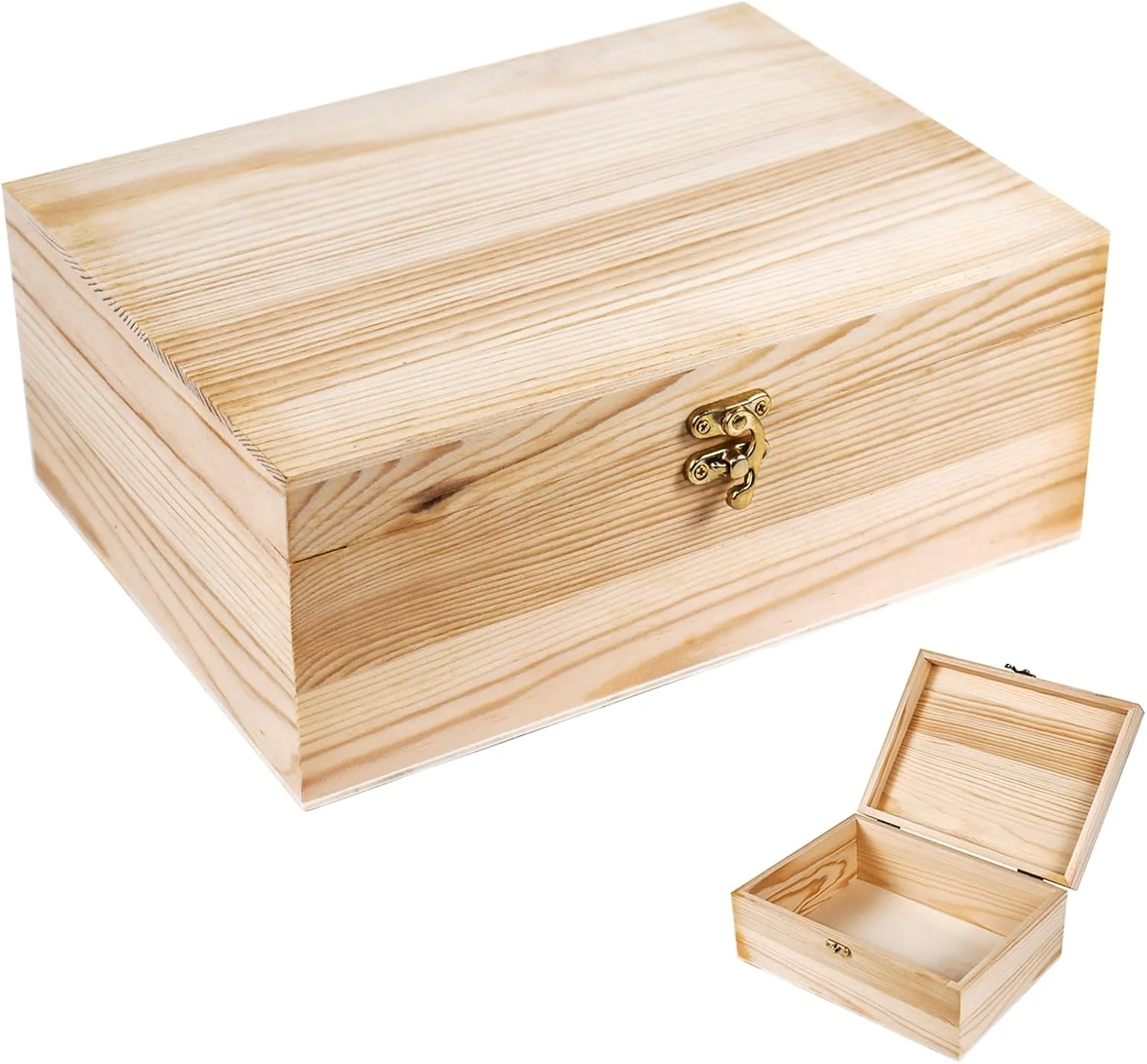 جعبه چوبی خام با درب لولایی، بسته 1 عددی - 27x19x11 سانتی متر، جعبه نگهداری چوبی صاف و رنگ نشده برای صنایع دستی، جواهرات، نقاشی DIY، بسته بندی هدیه - سبک و مقاوم در برابر تاب برداشتن