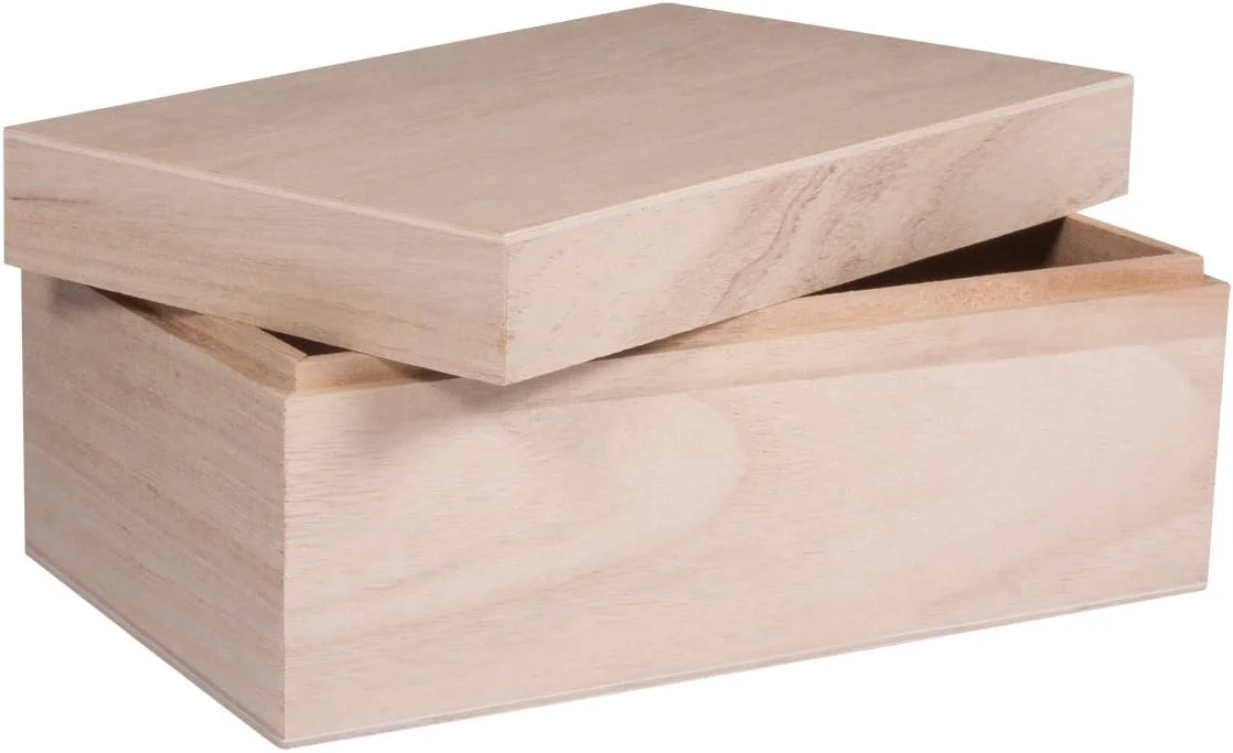 جعبه چوبی طبیعی Rayher 62815000 با درب برای کاردستی، جعبه یادگاری چوبی DIY، 20 x 12 x 9 سانتی متر