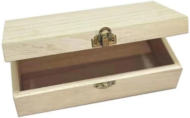 جعبه چوبی خام NA، جعبه نگهداری 20x10x6 سانتی‌متری با درب لولایی، جعبه چوبی کوچک مستطیلی برای سوغاتی و صنایع دستی، جعبه هدیه DIY صنایع دستی، رنگ چوب (002)