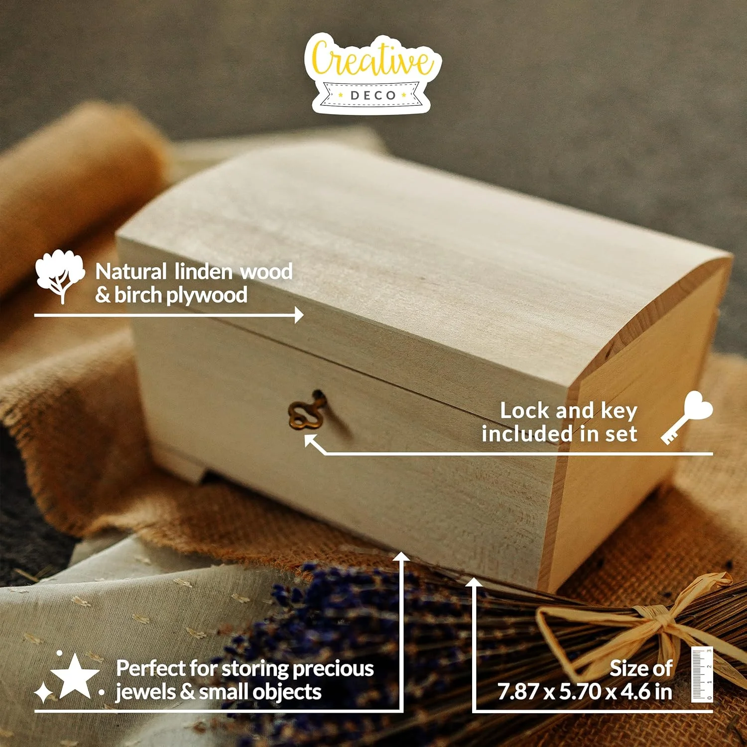 جعبه جواهرات چوبی قفلدار بزرگ Creative Deco | 20 x 14.5 x 11.7 سانتیمتر | جعبه نگهداری با درب، قفل و کلید | ساده، رنگ نشده و خام | صندوقچه گنجینه یادگاری صنایع دستی جعبه جواهرات چوبی قفلدار بزرگ Creative Deco | 20 x 14.5 x 11.7 سانتیمتر | جعبه نگهداری با درب، قفل و کلید | ساده، رنگ نشده و خام | صندوقچه گنجینه یادگاری صنایع دستی