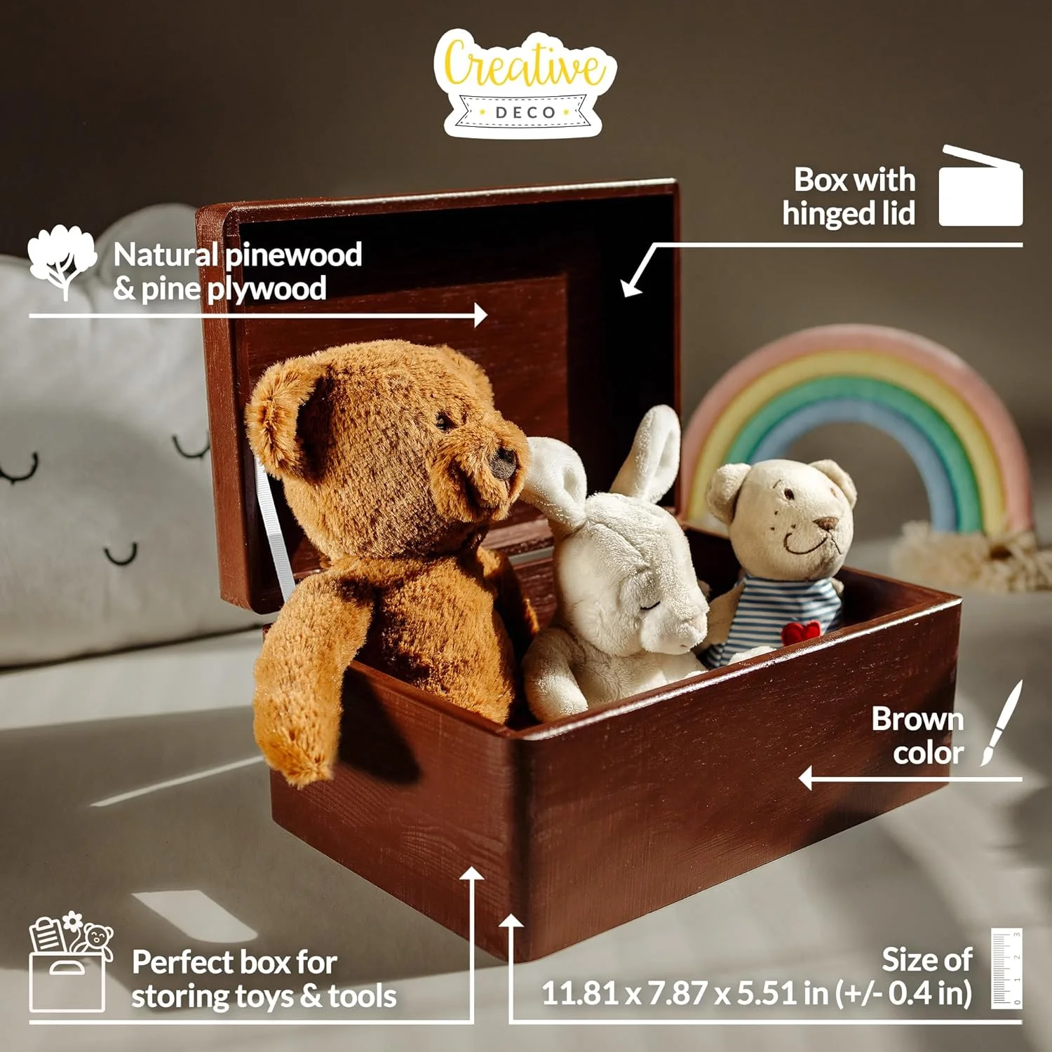جعبه چوبی قهوه ای بزرگ Creative Deco با درب لولایی | 30x20x14 سانتی متر (+-0.5) | جعبه هدیه برای ابزار، اسباب بازی سگ، کفش، لباس، نگهداری آشپزخانه | صندوقچه یادگاری چوبی جعبه چوبی قهوه ای بزرگ Creative Deco با درب لولایی | 30x20x14 سانتی متر (+-0.5) | جعبه هدیه برای ابزار، اسباب بازی سگ، کفش، لباس، نگهداری آشپزخانه | صندوقچه یادگاری چوبی