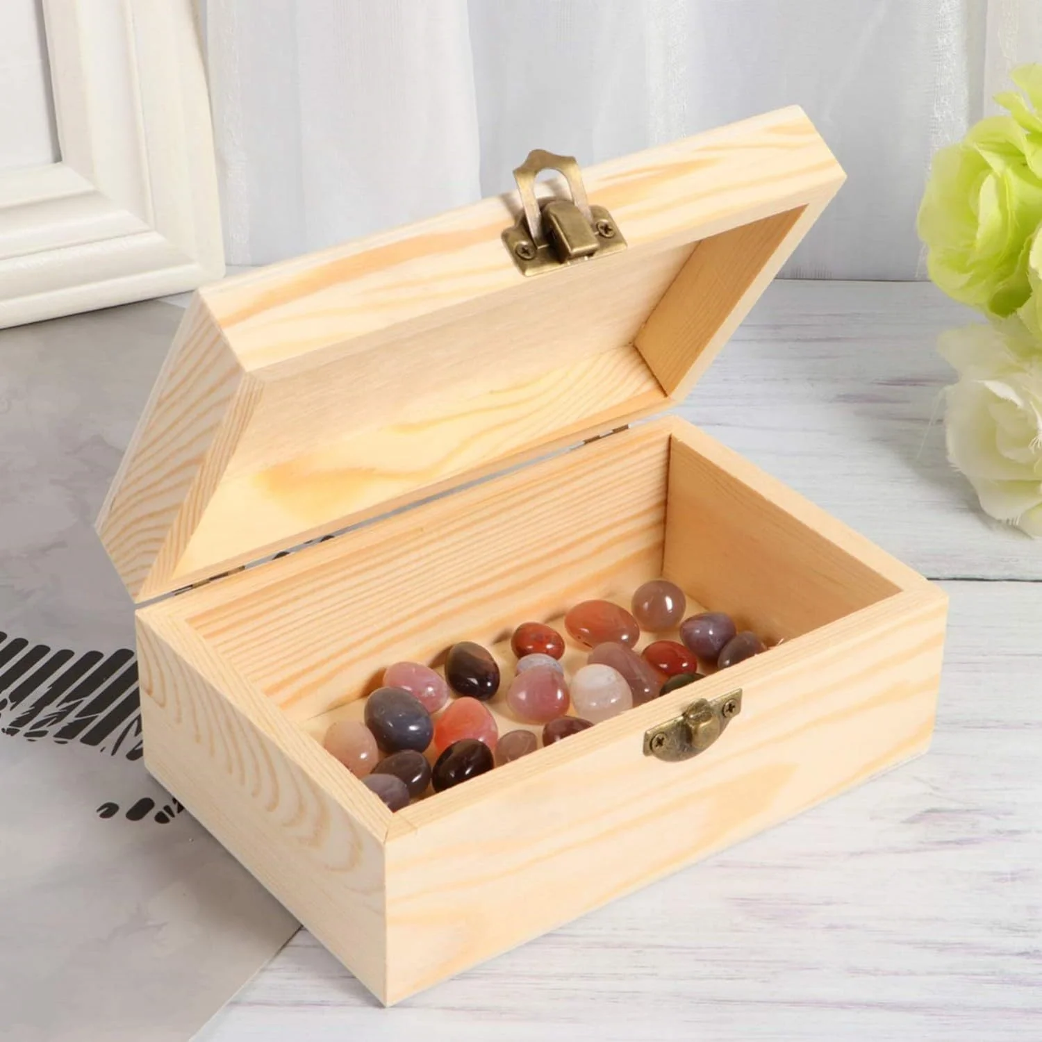 جعبه جواهرات چوبی 1 عددی با درب و قفل گیره دار، جعبه نگهداری صنایع دستی DIY برای جواهرات، دکوراسیون منزل و میز عروسی (مستطیل) جعبه جواهرات چوبی 1 عددی با درب و قفل گیره دار، جعبه نگهداری صنایع دستی DIY برای جواهرات، دکوراسیون منزل و میز عروسی (مستطیل)