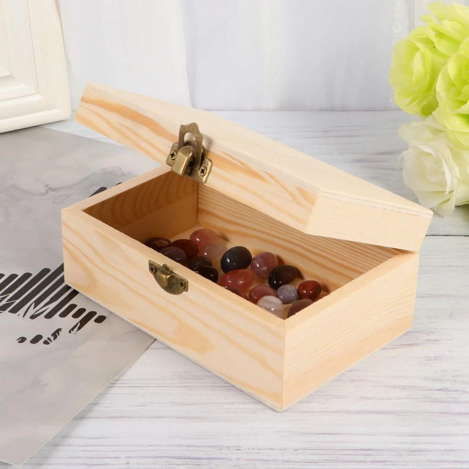 جعبه جواهرات چوبی 1 عددی با درب و قفل گیره دار، جعبه نگهداری صنایع دستی DIY برای جواهرات، دکوراسیون منزل و میز عروسی (مستطیل) جعبه جواهرات چوبی 1 عددی با درب و قفل گیره دار، جعبه نگهداری صنایع دستی DIY برای جواهرات، دکوراسیون منزل و میز عروسی (مستطیل)