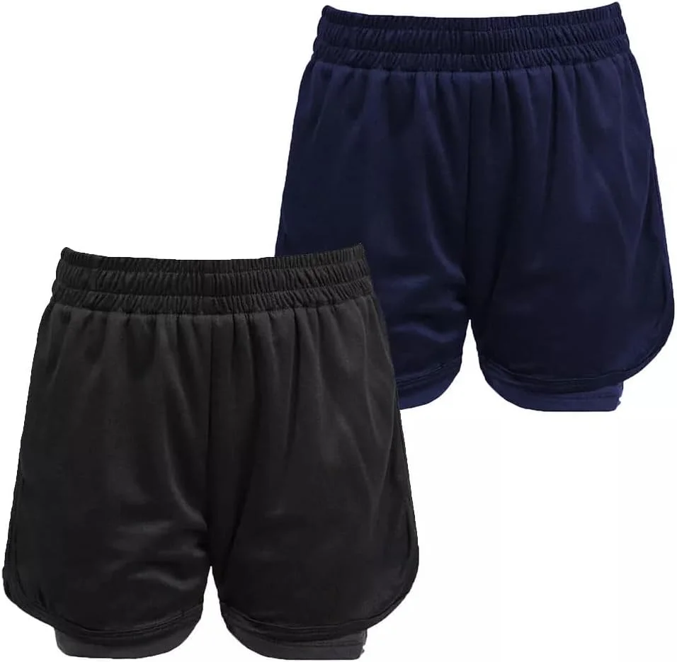 شورت ورزشی بچگانه Athletic Sportswear 2in1 شورت فوتبال پسرانه شلوار ورزشی فعال مناسب مدرسه و ورزش، مشکی، 9-10 سال