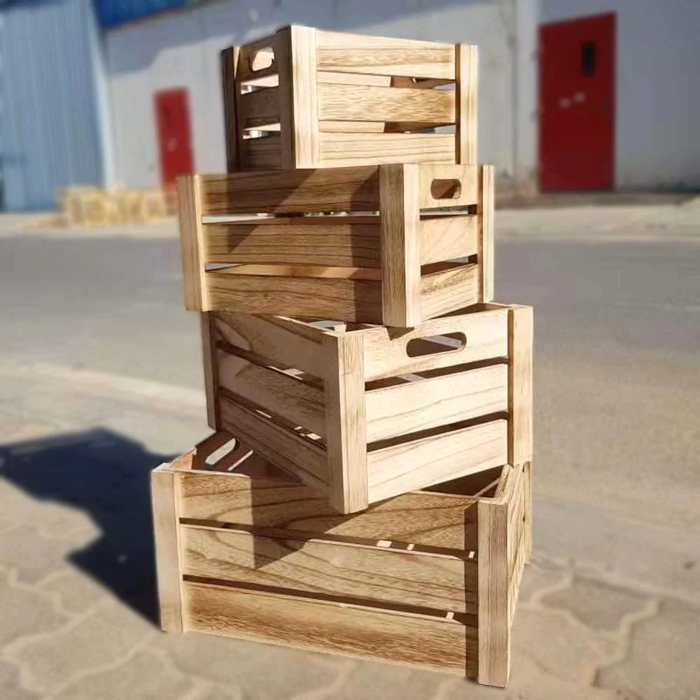 LINGWEI (ست 4 عددی) جعبه ذخیره سازی چوبی با دستگیره، جعبه های چوبی تزئینی، جعبه های چوبی به سبک خانه های روستایی برای ذخیره سازی و نمایش، جعبه های چوبی تزئینی برای خانه.