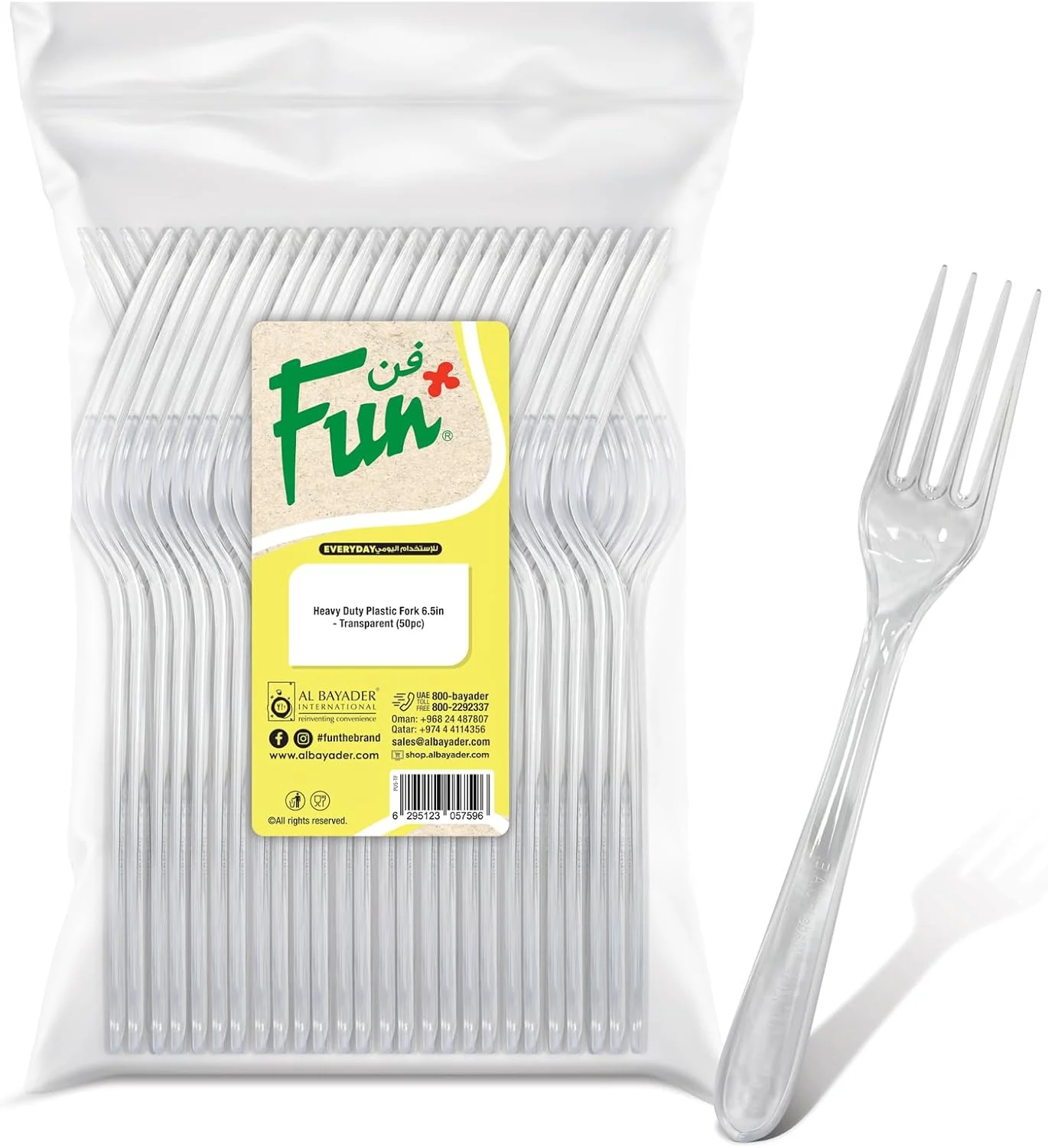 چنگال پلاستیکی سنگین Fun® - 6.5 اینچ، کارد و چنگال بادوام یکبار مصرف برای مهمانی ها، رویدادها و استفاده روزمره، چنگال شفاف (بسته 50 عددی)