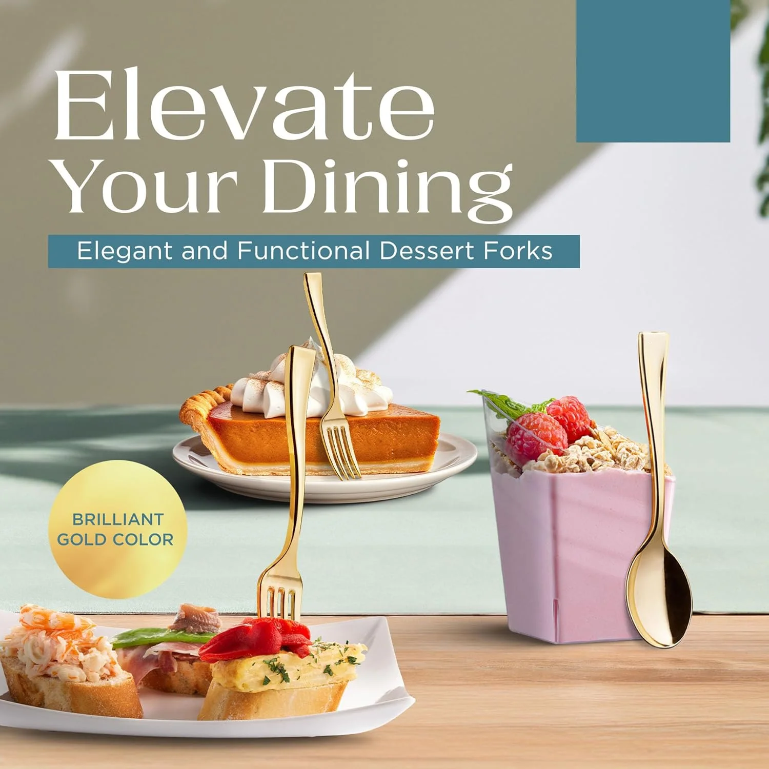 چنگال های کوچک پلاستیکی طلایی Bukela - چنگال های یکبار مصرف دسر و پیش غذا برای تست - 4 اینچ (بسته 36 عددی)