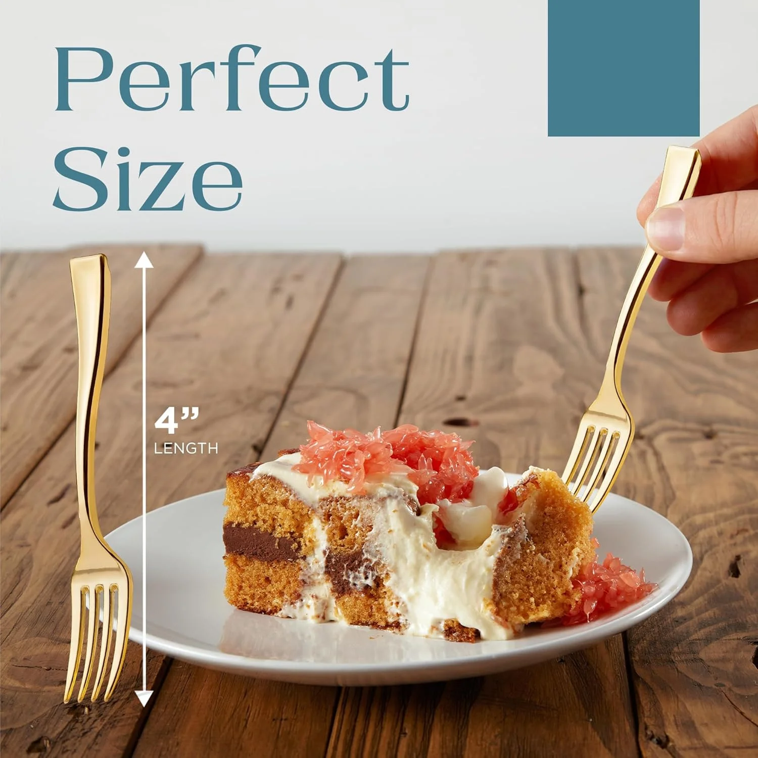 چنگال های کوچک پلاستیکی طلایی Bukela - چنگال های یکبار مصرف دسر و پیش غذا برای تست - 4 اینچ (بسته 36 عددی)