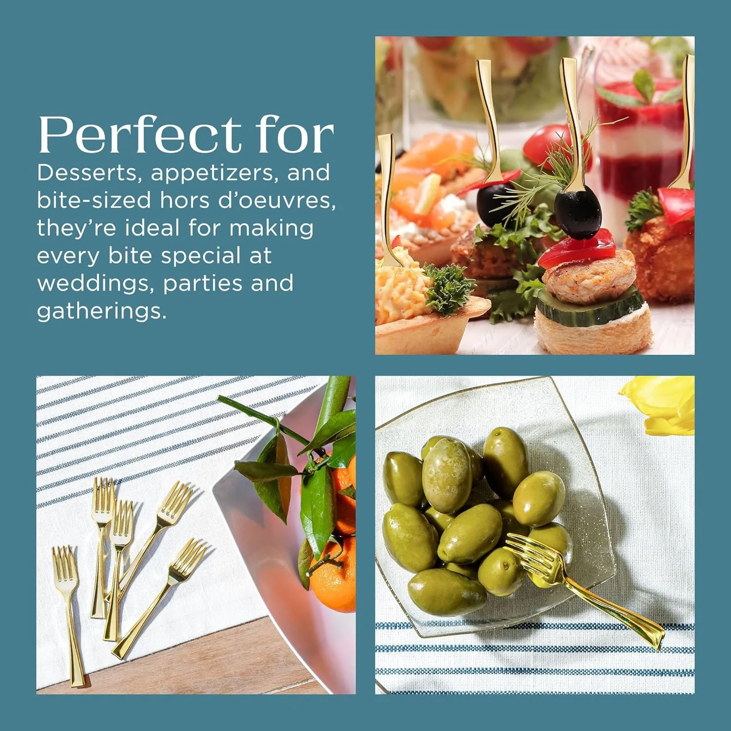 چنگال های کوچک پلاستیکی طلایی Bukela - چنگال های یکبار مصرف دسر و پیش غذا برای تست - 4 اینچ (بسته 36 عددی)