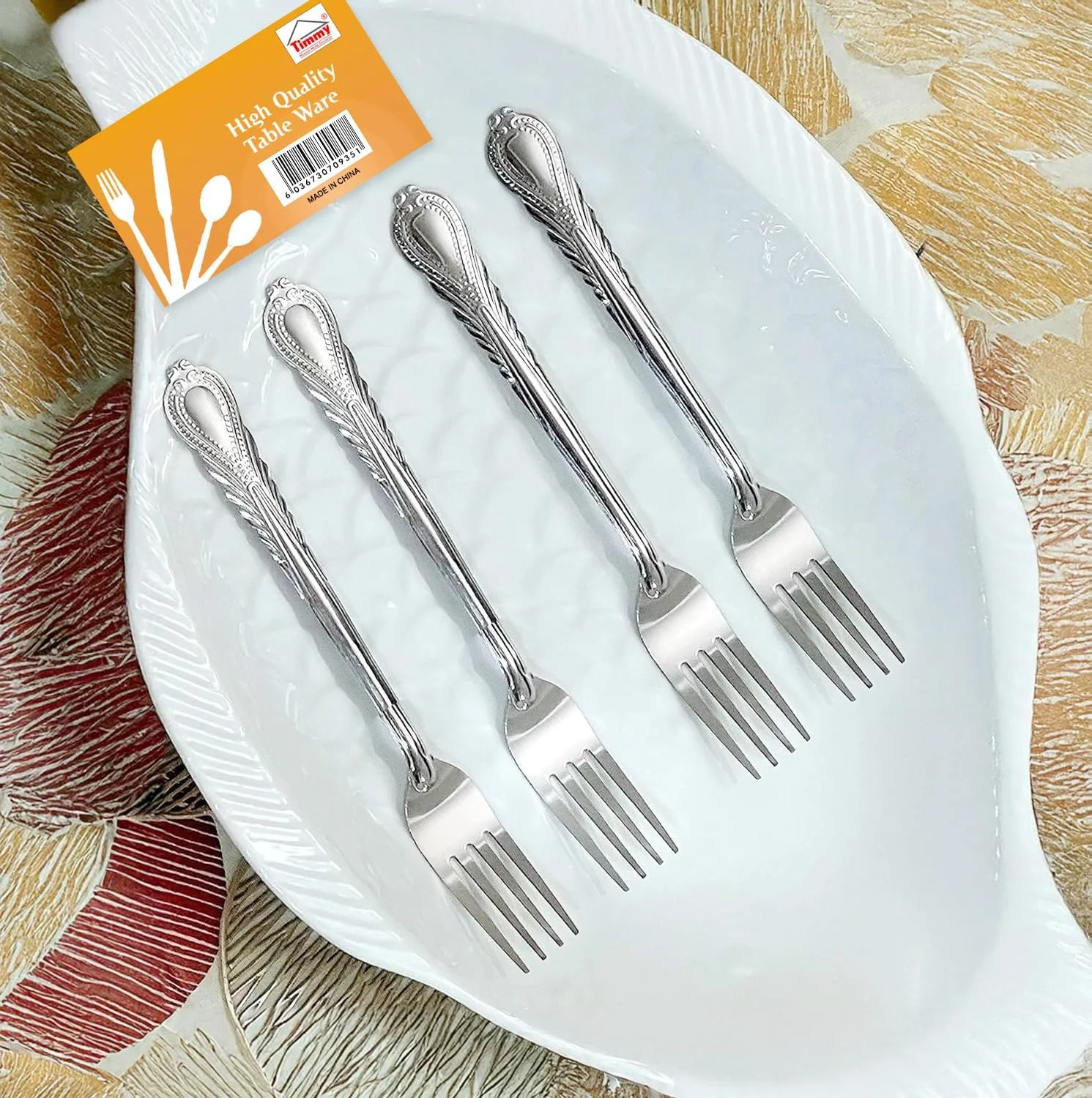 چنگال غذاخوری Timmy بسته 12 عددی | چنگال های استیل ضد زنگ ممتاز برای غذاخوری | ست کارد و چنگال رومیزی شیک و بادوام | ست 12 عددی چنگال غذاخوری (نقره ای)